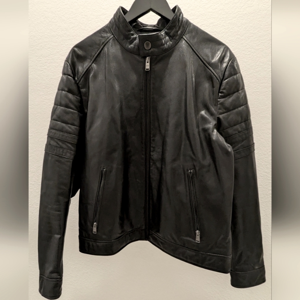 Hugo Boss "Galini" Black Leather Bomber Jacket
